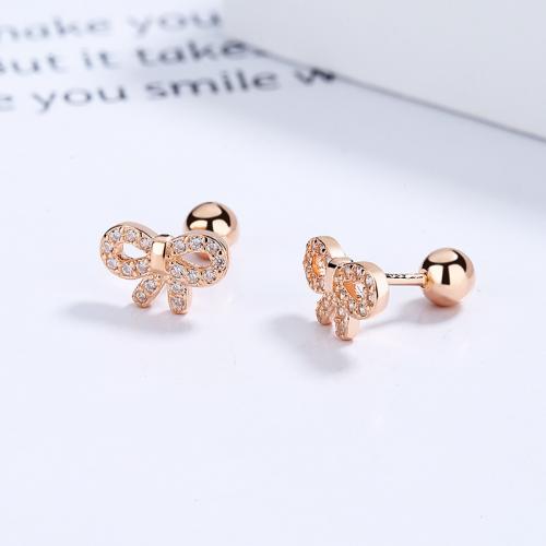 Rose gold plating dainty and delicate CZ bow studs earring Rose gold plating dainty and delicate CZ bow studs earring