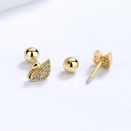 S925 silver micro pave sparkling cz swan studs earring for girls S925 silver micro pave sparkling cz swan studs earring for girls