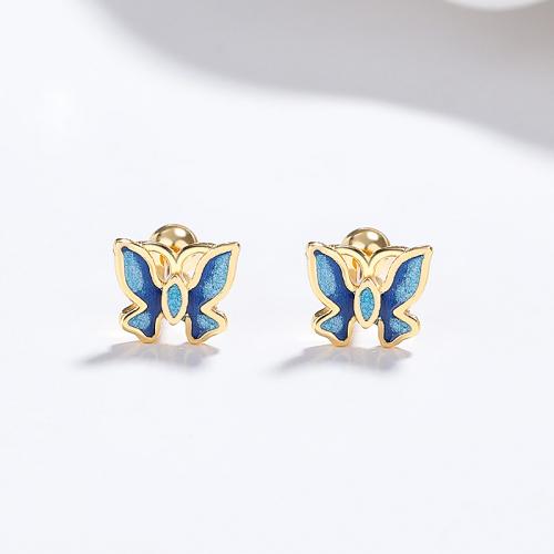 Silver 925 with color enamel butterfly animal studs earring for baby girls Silver 925 with color enamel butterfly animal studs earring for baby girls