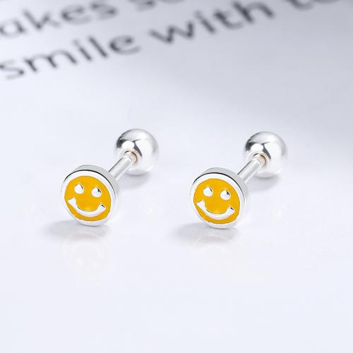 Wholesale kids yellow color enamel smile face studs earring Wholesale kids yellow color enamel smile face studs earring