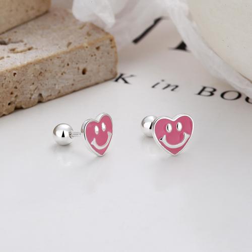 925 sterling silver pink enamel smile face kids studs earring 925 sterling silver pink enamel smile face kids studs earring